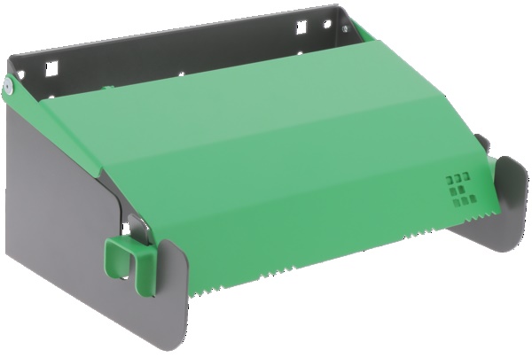 Dispenser carta compatto 205x319x141 mm per veicoli e ambienti lavoro, fissaggio rapido su pannelli forati, compatibile rotoli diametro minimo 4 cm