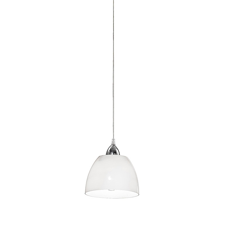 Lampada sospensione vetro bianco latte metallo cromato attacco E27 LED ambiente interno