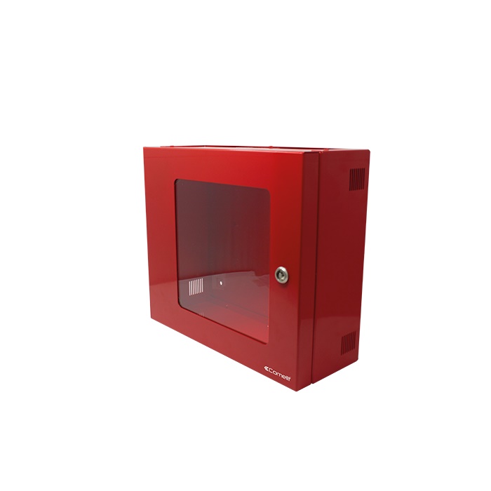 Armadio muro rosso per postazioni emergenza 49BME001/012/216, portella finestra trasparente, 370x320x137,8mm