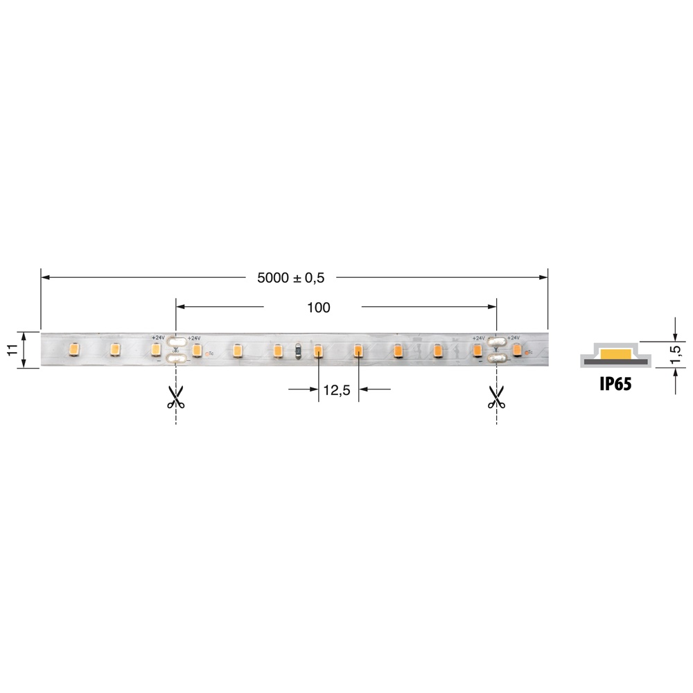 STRISCE LED 14,4W/M 24V IP66 CRI90 illuminazione esterni alta efficienza durata