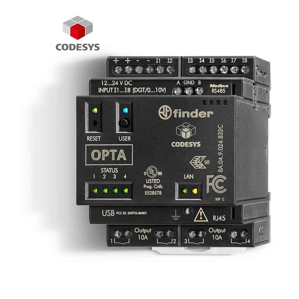 Relè logico programmable OPTA PLUS - Serie 8A (RJ45 per connessioni Ethernet o MODBUS TCP/IP + porta RS485 per connessione seriali e MODUS RTU)