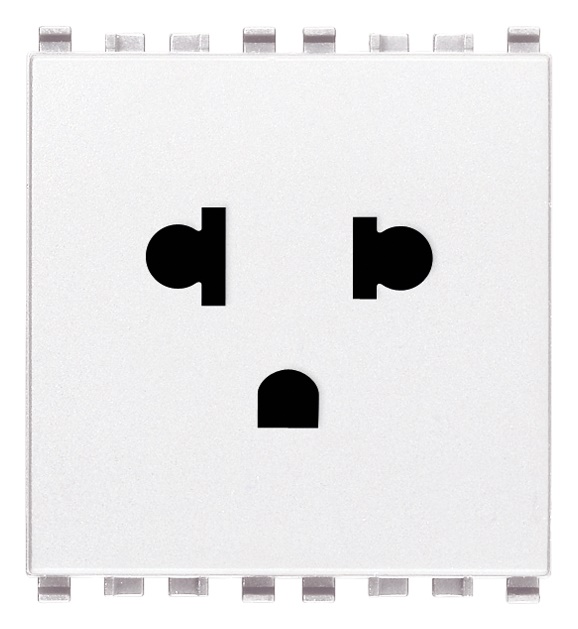 Presa SICURY 2P+T 16A 250V polarizzata standard euroamericana bianco 2 moduli