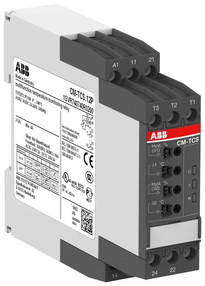 Relè monitor temperatura CM-TCS.12P 0-100°C 24-240VAC/DC sensore PT100 controllo soglie temperatura