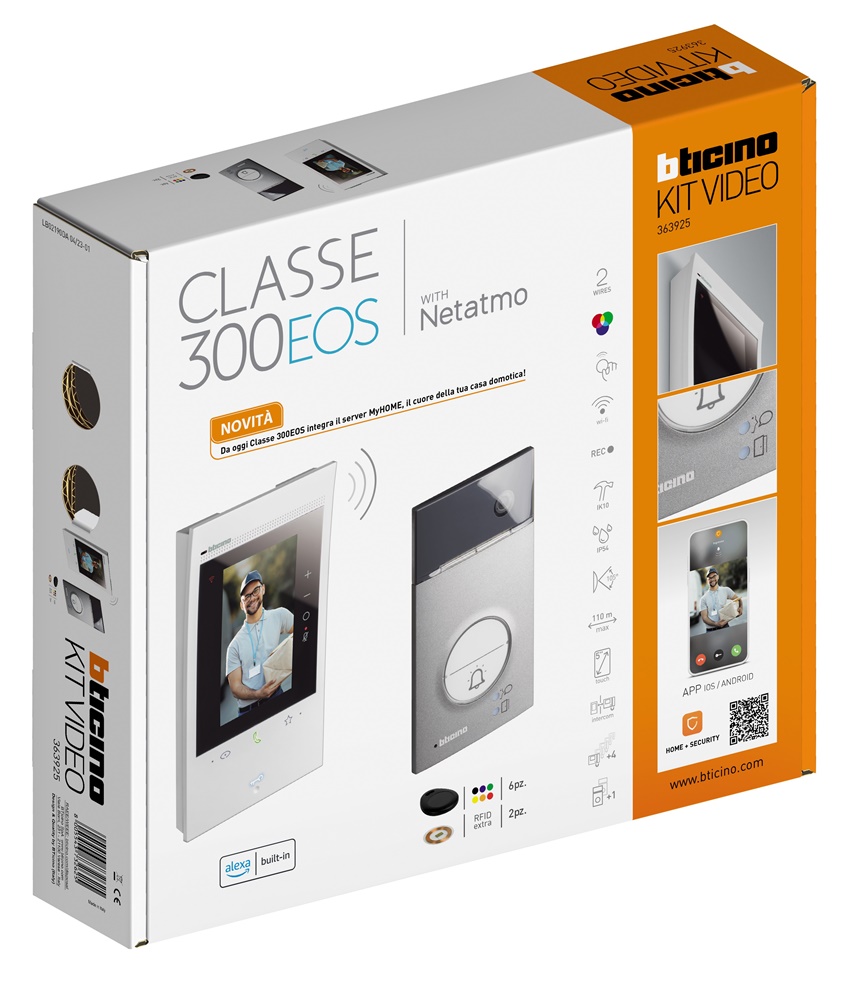 Kit videocitofono vivavoce Classe 300EOS con Netatmo, display 5” touch, pulsantiera Linea 3000 incasso IP54, controllo accessi residenziale