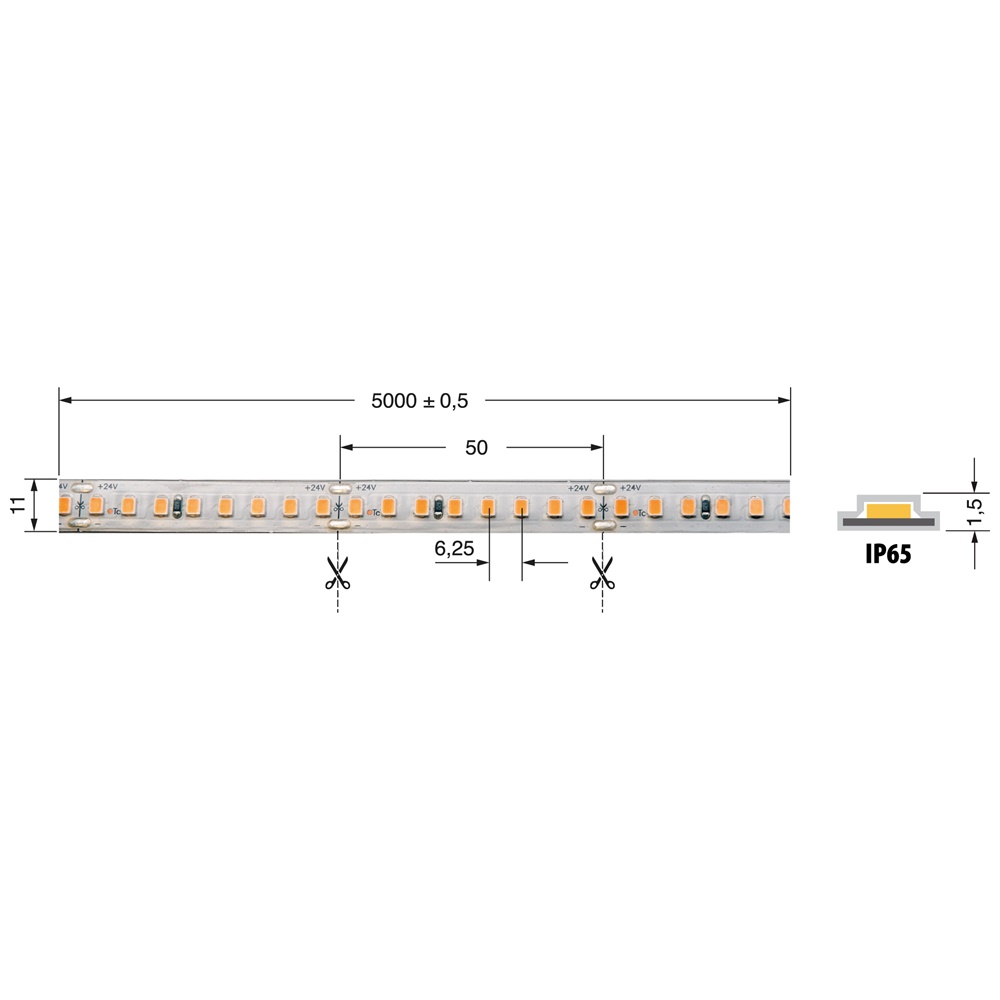 Striscia LED 19,2W/m 24V IP66 CRI90 alta resa cromatica interni esterni