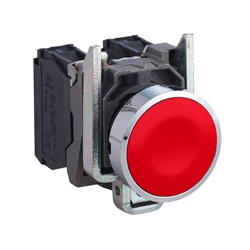 Push button, Harmony XB4, metal, flush, red, 22mm, spring return, unmarked, 1NO+1NC
