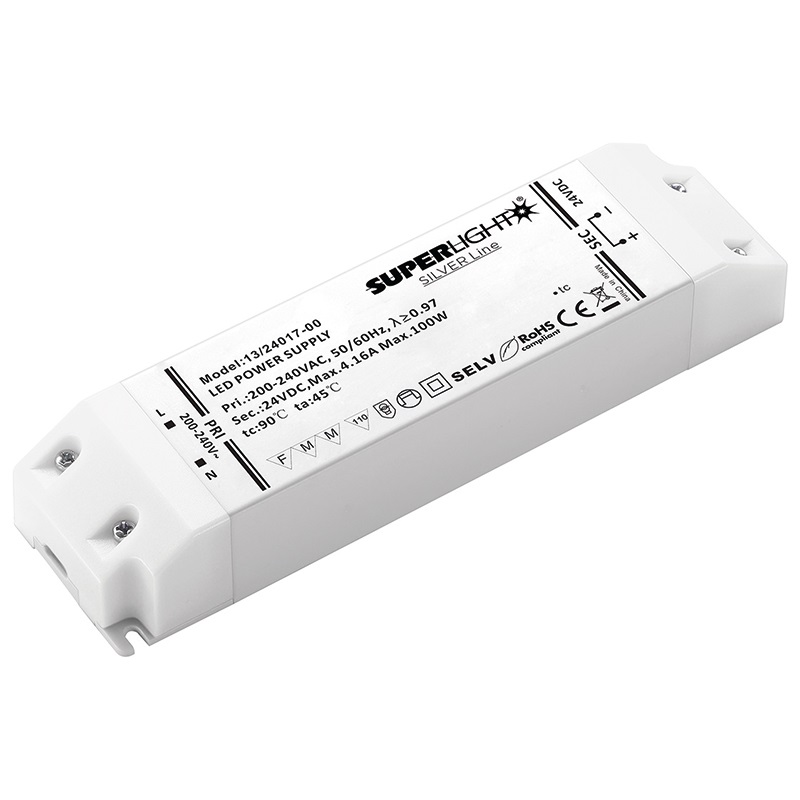 DRIVER CV 100W 24V IP20 compatto per alimentazione stabile in ambienti interni, ideale per sistemi illuminazione LED