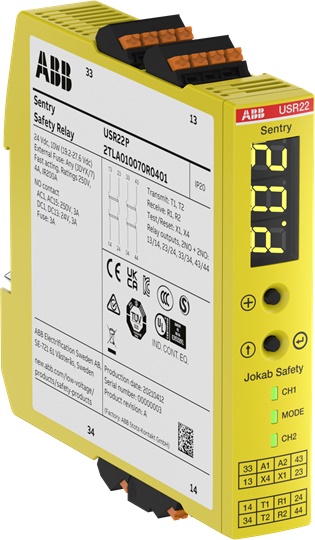 Relè di sicurezza Sentry USR22P push-in 2NO+2NO ritardabili 24VDC per monitoraggio dispositivi sicurezza industriale