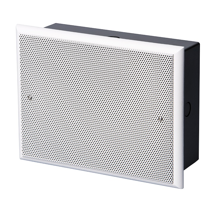 Diffusore incasso rettangolare, ABS nero UL94V0, griglia acciaio bianca, altoparlante 165mm, 6/3/1,5W 100V, fusibile termico, EN54-24