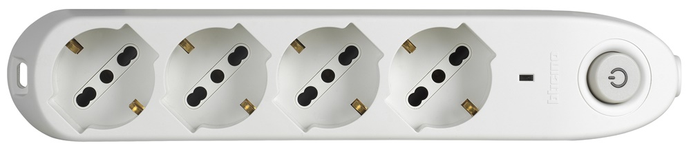 Multipresa 4 prese Schuko bipasso con interruttore e salvafulmine bianca