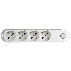 Multipresa 4 prese Schuko bipasso con interruttore e salvafulmine bianca