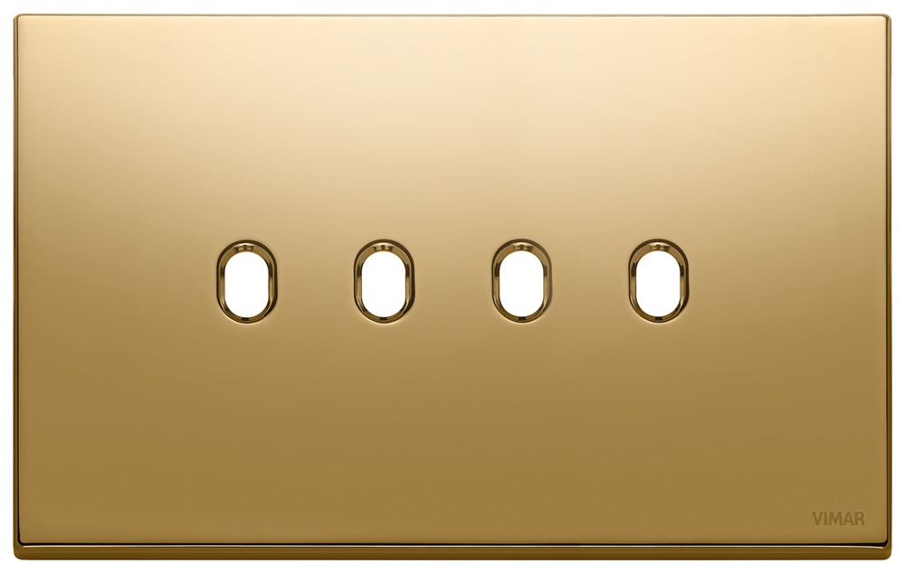 Placca metallo 4 moduli 4 comandi finitura oro Vintage per impianti elettrici