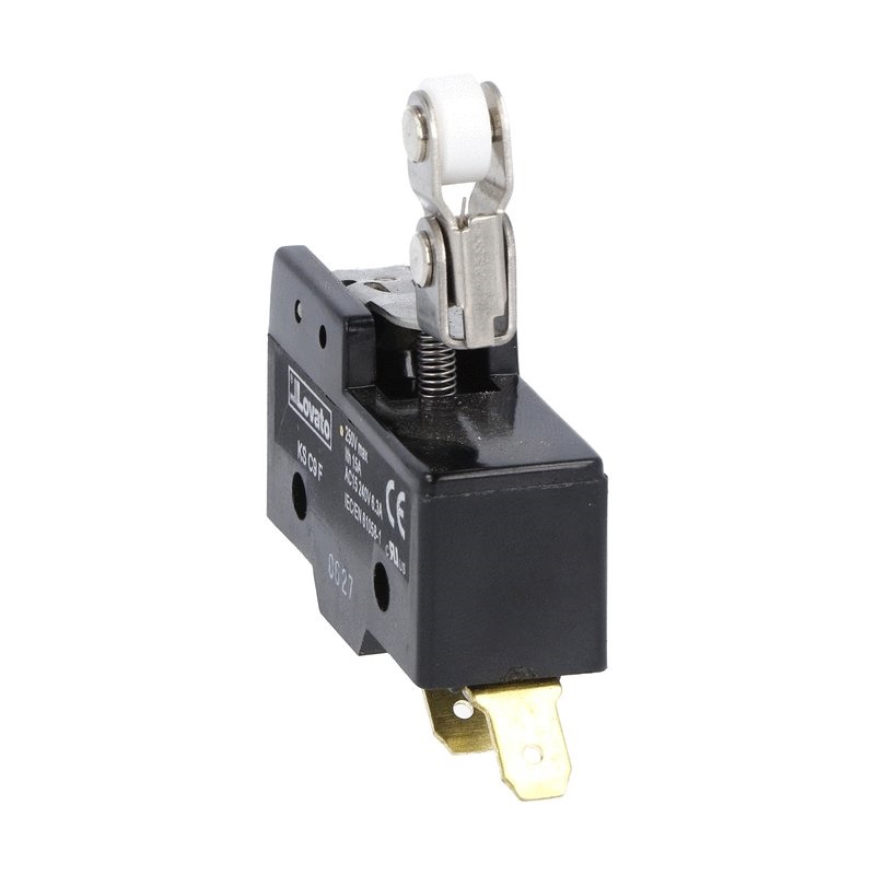 Microinterruttore leva con rotella unidirezionale contatti 1NA/NC faston serie K plastica