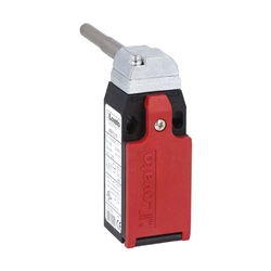 Finecorsa a cerniera serie K, custodia plastica, 2 contatti NC lento, ingresso cavo basso, albero lungo ribassato, uso industriale