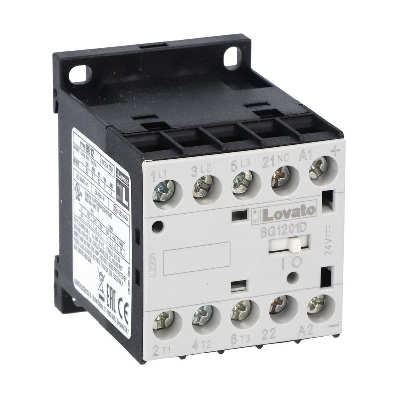 Contattore tripolare 3P+1NC 12A AC3 bobina 110V DC uso industriale