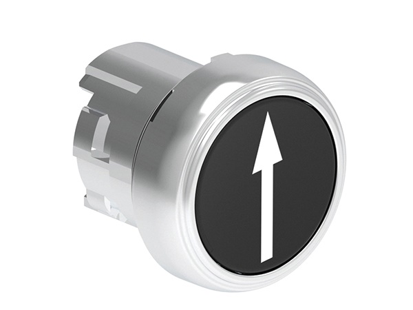 Pulsante metallico rasato serie Platinum Ø22mm simboli su/giu nero per comando impulsi