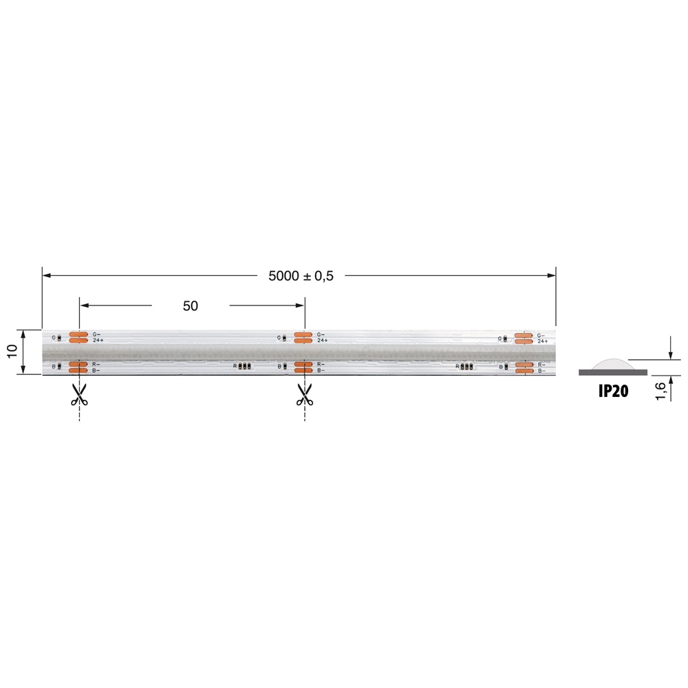 STR.LED COB RGB 15W/M 24V IP20 striscia LED flessibile per illuminazione interna personalizzata