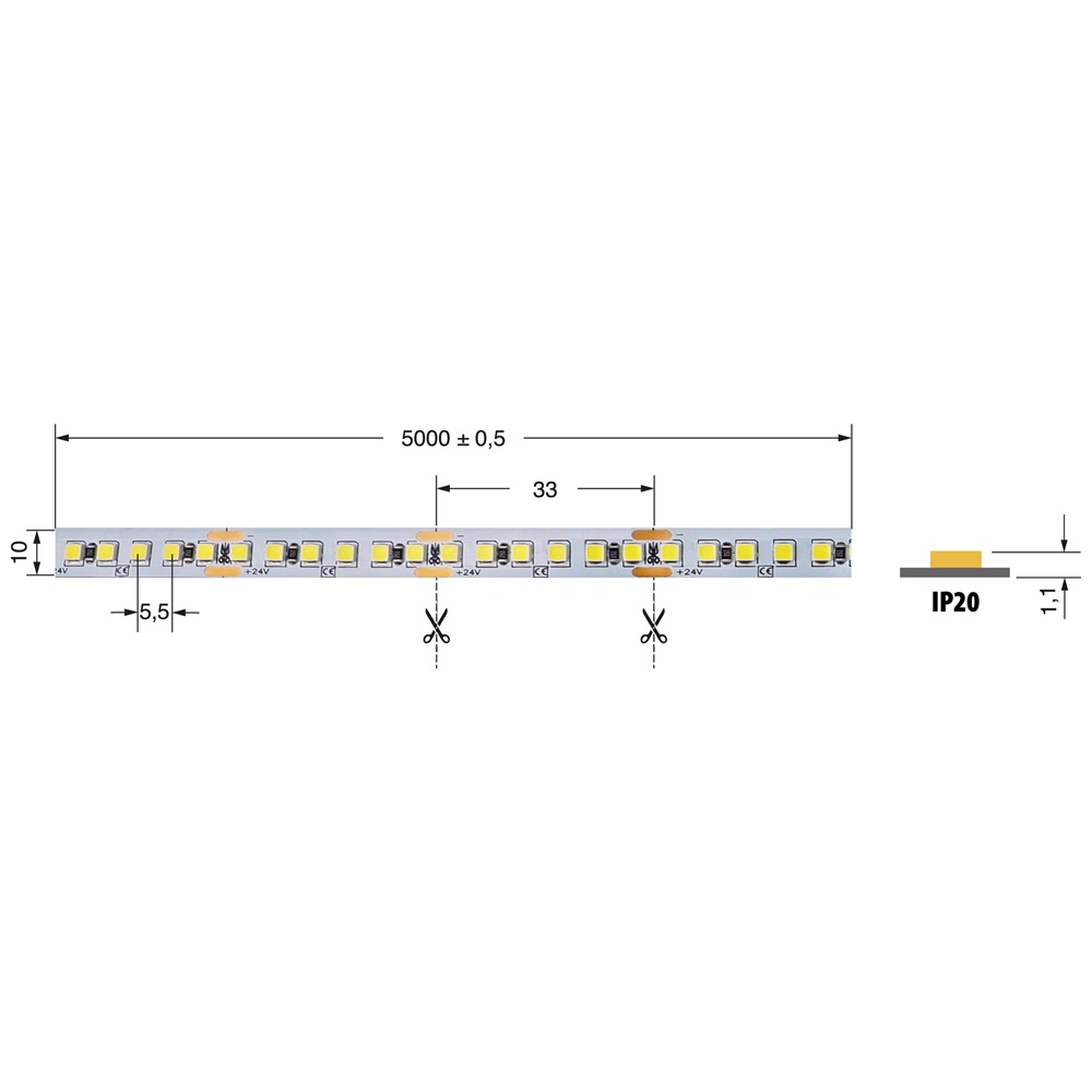 Striscia LED 16W/m 24V luce fredda IP20 flessibile per illuminazione interna uffici e negozi