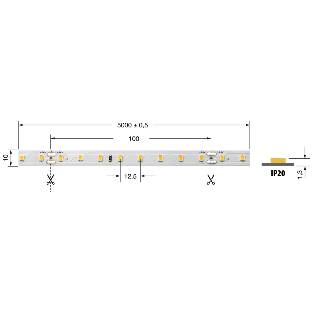 Striscia LED 14,4W/m 24V IP20 CRI90 illuminazione interna alta efficienza