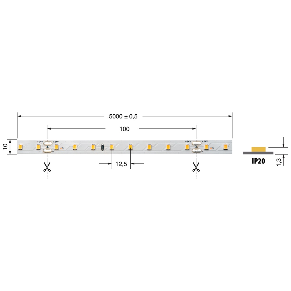 Striscia LED 14,4W/m 24V IP20 CRI90 illuminazione interna alta efficienza