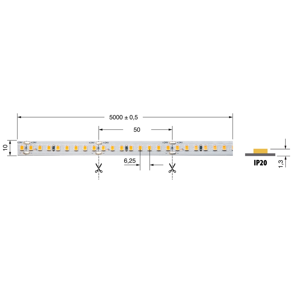 STR.LED 19.2W/M BF 24V IP20 CRI90 striscia LED efficiente per illuminazione interna residenziale e commerciale