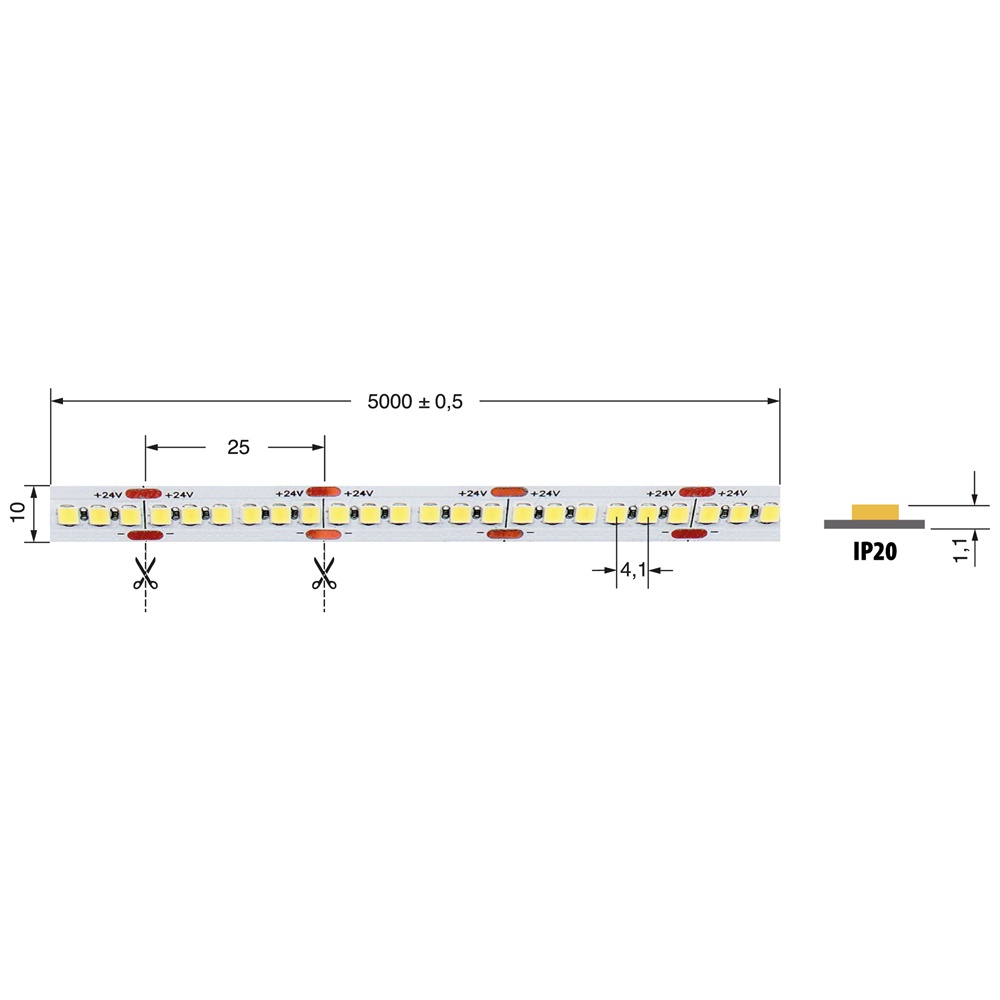 Striscia LED 20W/m 24V bianco freddo IP20 per illuminazione interna efficiente