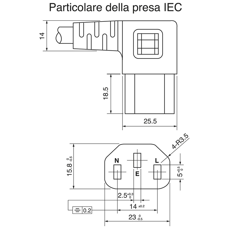 Cavo alimentazione SCK connettore C13 angolato 90° 3x0,75 mm² uso domestico e professionale