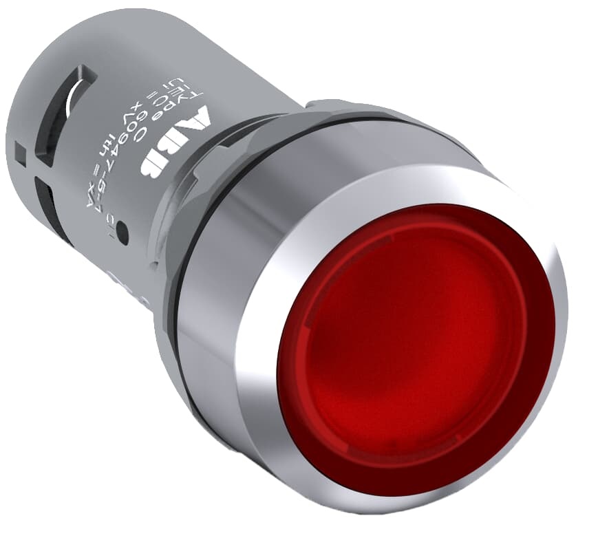 Pulsante compatto illuminato rosso 1NO 24V per impianti elettrici industriali e civili