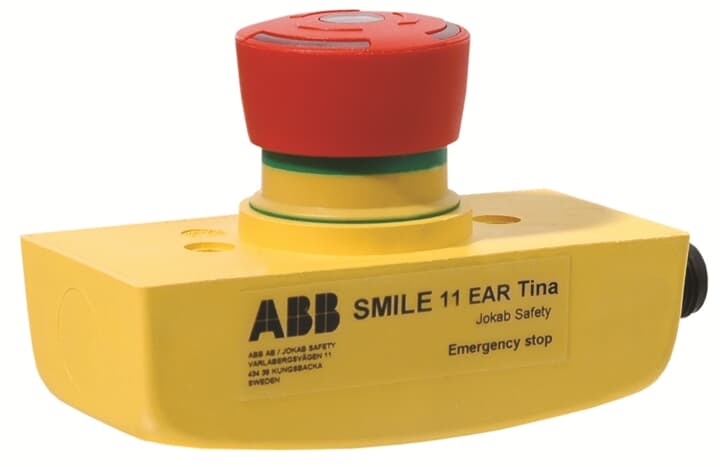 Pulsante arresto emergenza Smile 11 Ear Tina, LED stato, connettore M12, uso industriale sicurezza