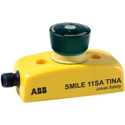 Pulsante emergenza sicurezza SMILE 11 SA TINA ABB con LED, custodia gialla alta visibilità, per automazione industriale