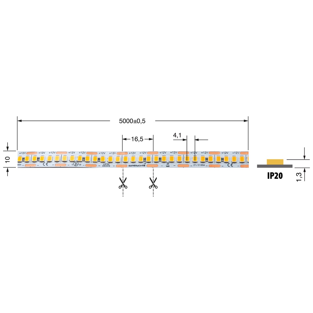 Striscia LED 13W/m 12V IP20 flessibile illuminazione interna basso consumo