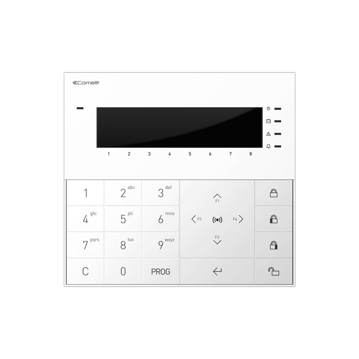 Serie Vedo - Tastiera LCD soft-touch con RFID, 2 ingressi, 4 tasti funzione, serigrafia 8 aree, 137x127x24mm