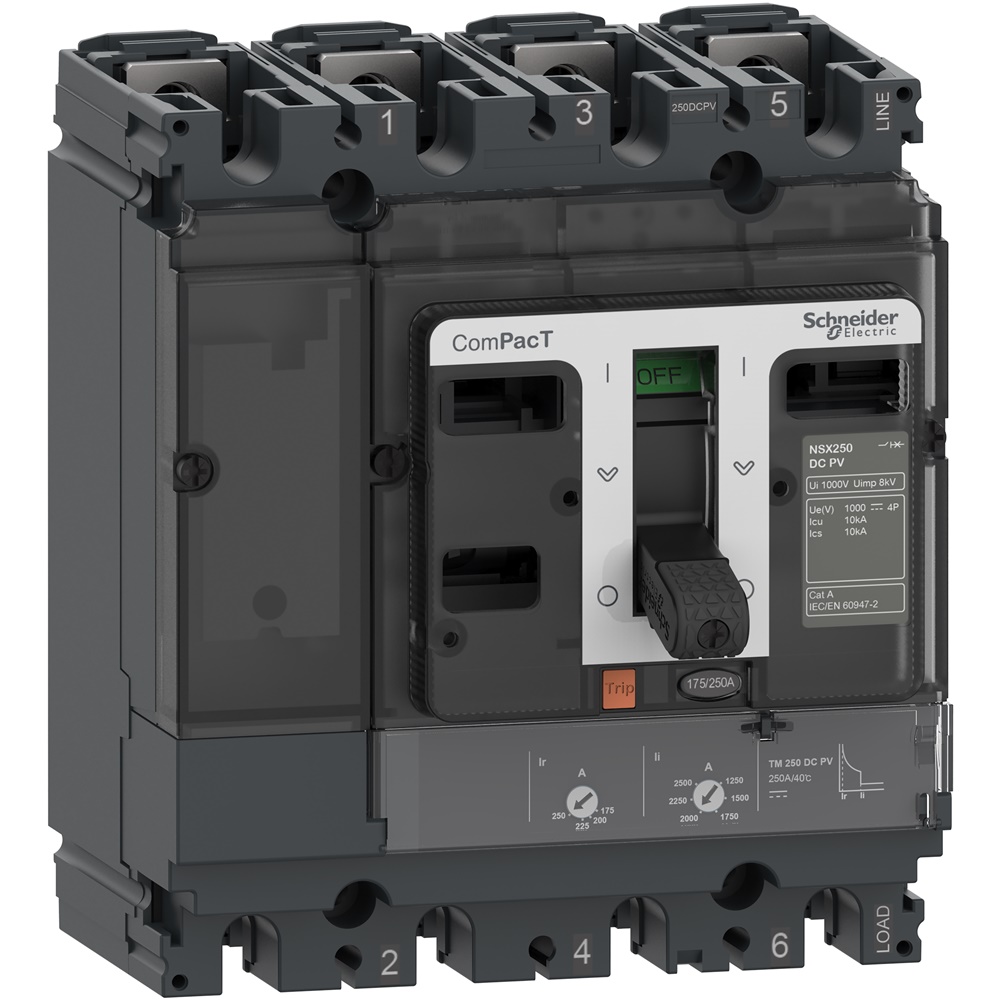 Interruttore magnetotermico 4 poli 160A 10kA 1000V DC per fotovoltaico