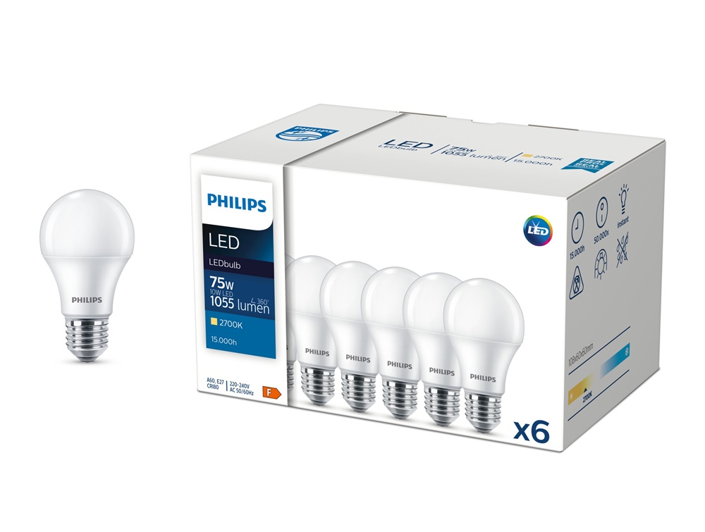 LEDBULB ND 10-75W A60 E27 827 6CT