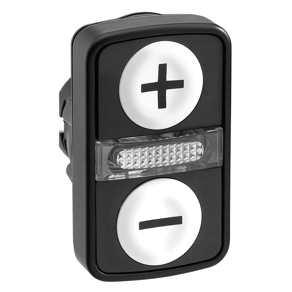 Testa pulsante doppio luminoso bianco filo/bianco filo Ø22 con marcatura