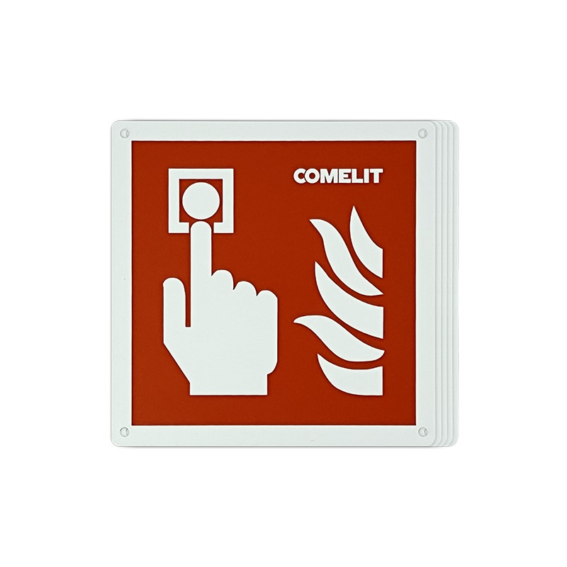 Cartello metallo segnalazione pulsante allarme incendio 120x120 mm 5 pezzi