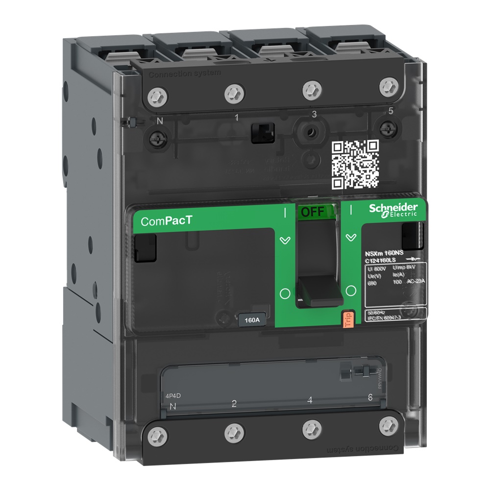 Sezionatore Compact NSXm 160A 4 poli con capicorda e connettori busbar per uso industriale e navale