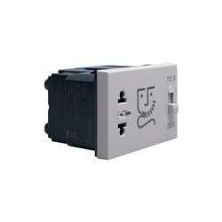 Presa rasoio 230V grigia con trasformatore isolamento 3 moduli uso bagno