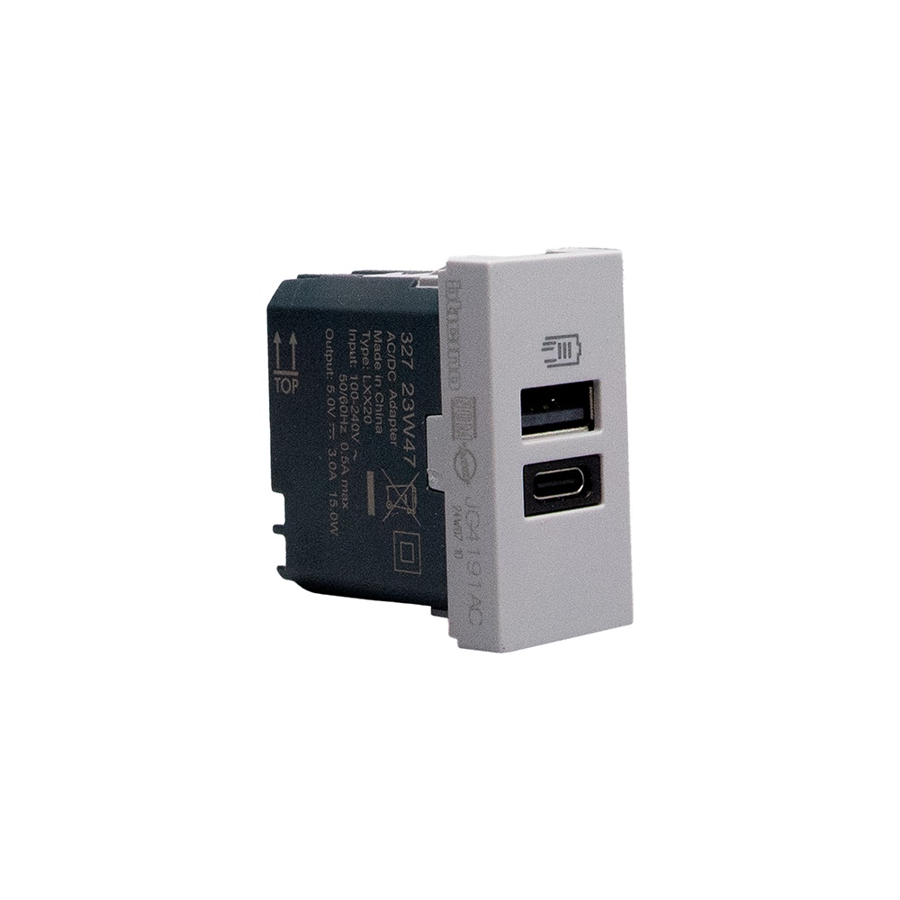 Caricatore USB da incasso MatixGO doppia porta A e C 15W grigio per uso domestico e professionale