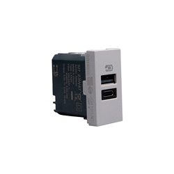 Caricatore USB da incasso MatixGO doppia porta A e C 15W grigio per uso domestico e professionale