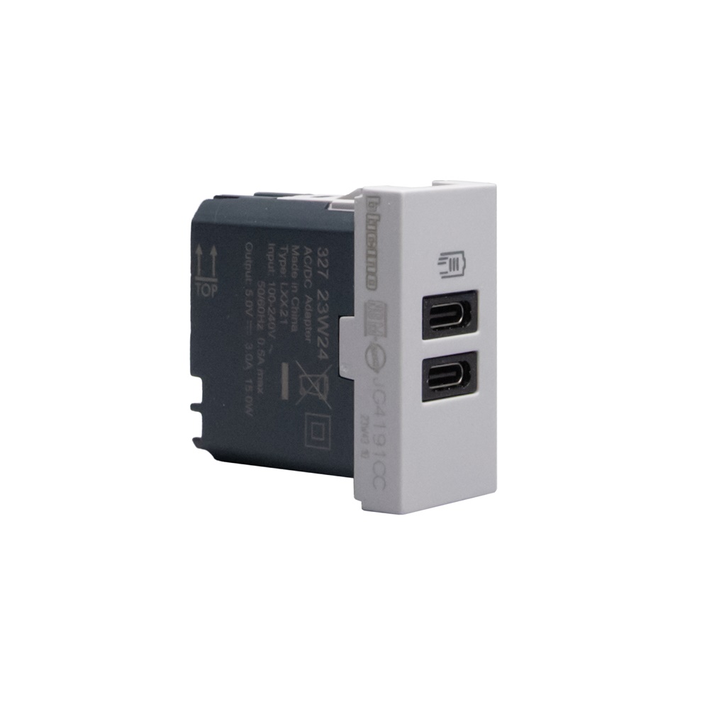 Caricatore USB da incasso 2 porte tipo C 15W cavo 1m grigio per dispositivi elettronici