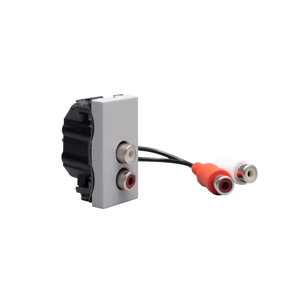 Modulo doppio RCA grigio preconnesso per impianti audio e elettrici compatto e resistente