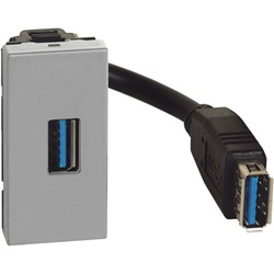 Connettore USB tipo A preconnesso 1 modulo grigio MatixGO per installazioni rapide