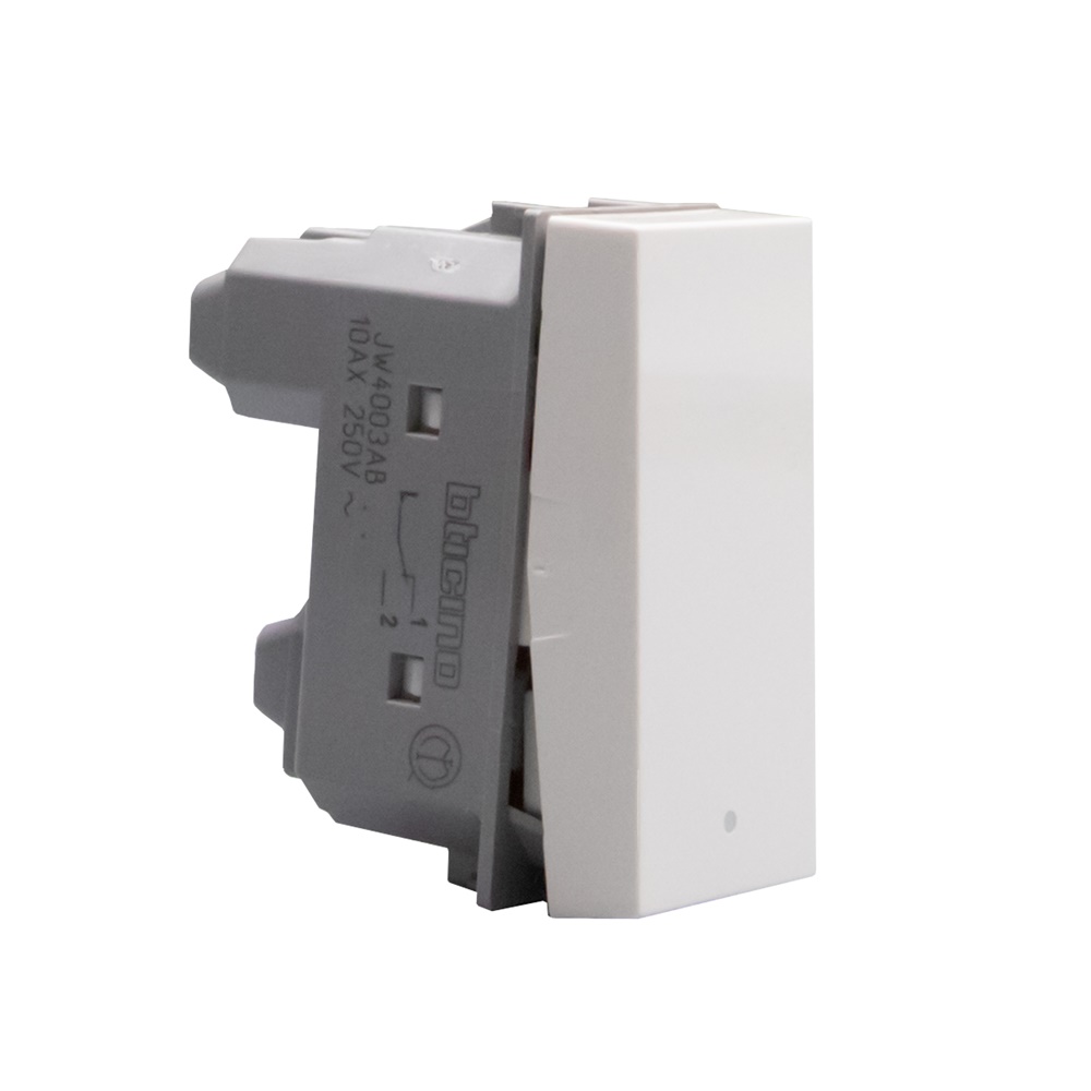 Deviatore basculante 1P 10AX 1 modulo bianco antibatterico illuminabile per impianti elettrici
