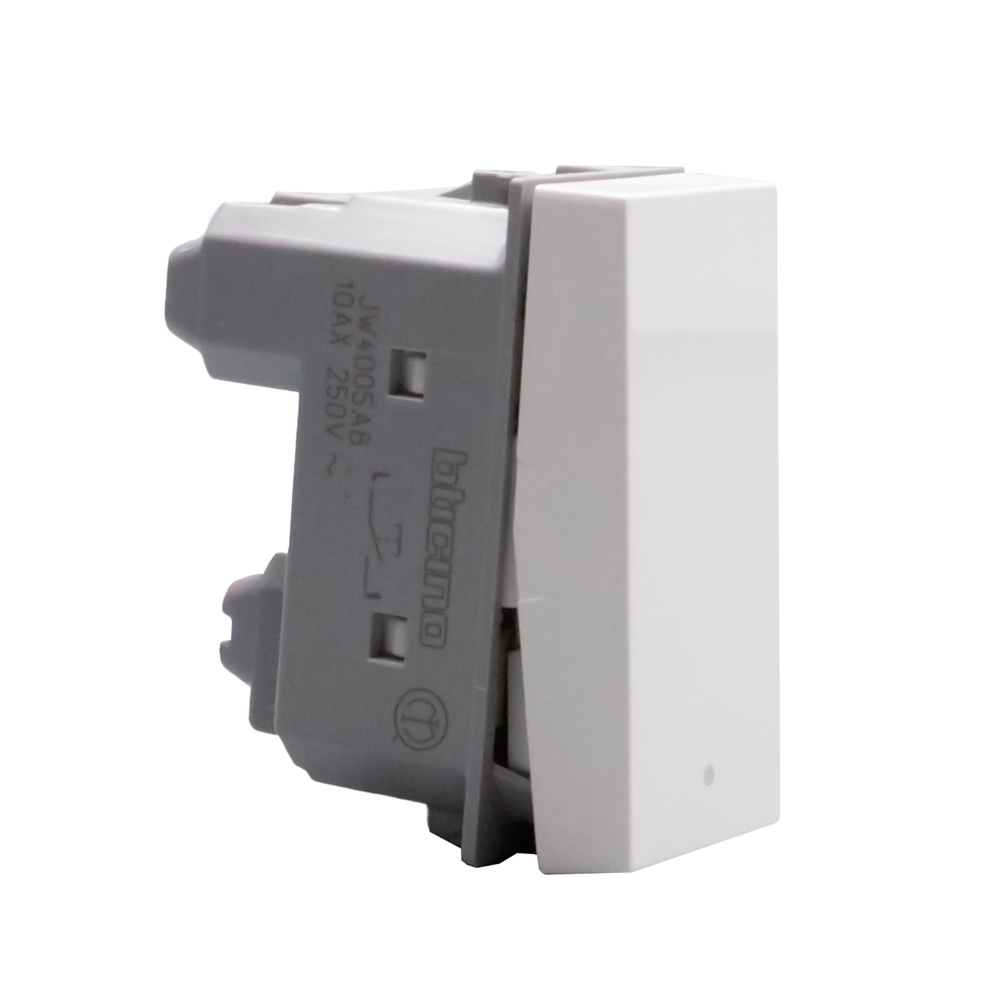Pulsante basculante 1P NO 10A 1 modulo bianco antibatterico illuminabile per impianti elettrici