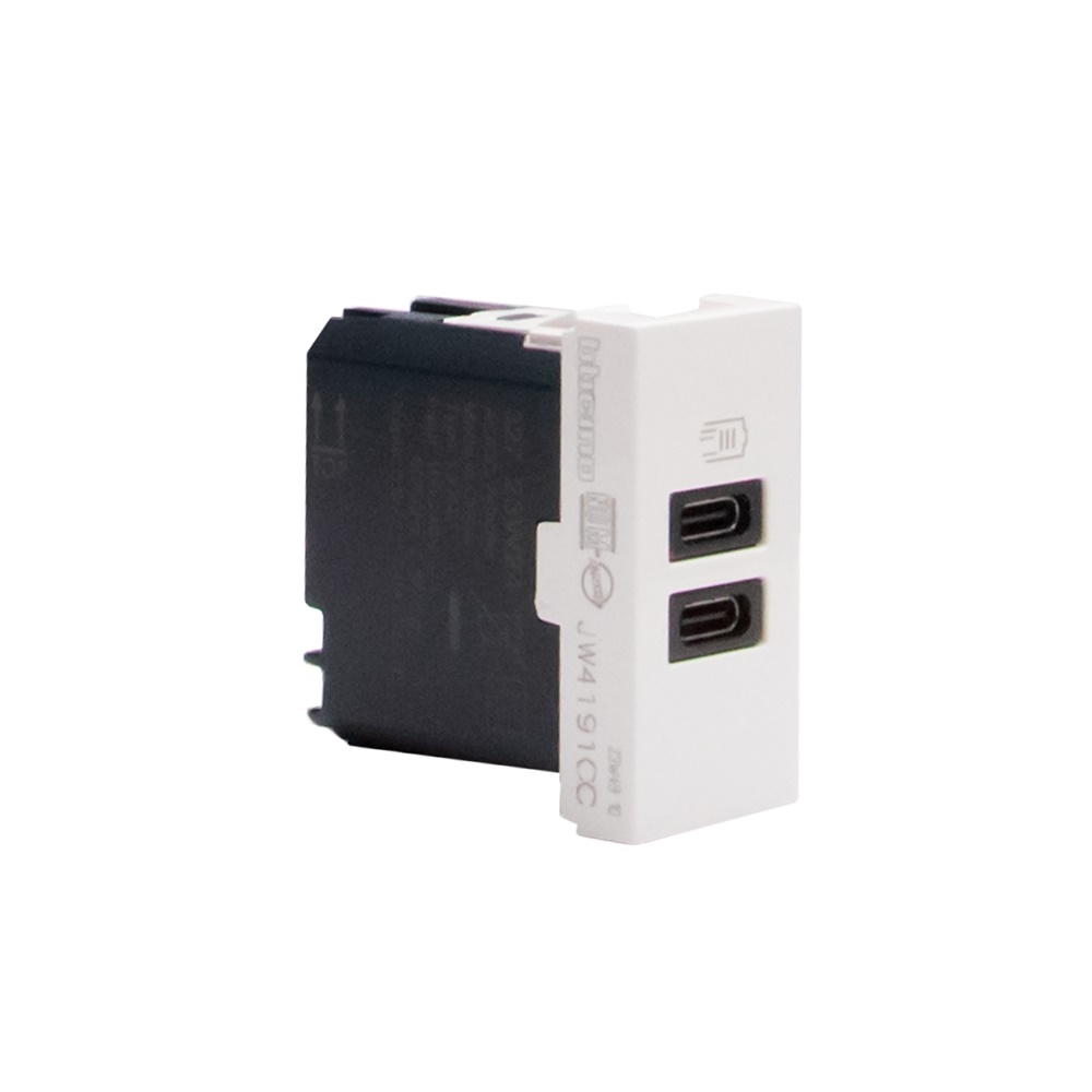 Caricatore USB da incasso doppia porta USB-C 15W ricarica rapida bianco per impianti elettrici residenziali e professionali