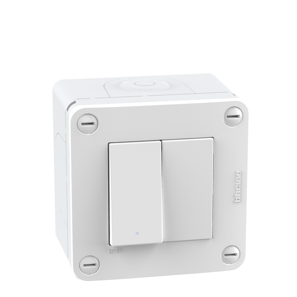 Scatola montaggio elettrico IP40 2 moduli con interruttore bianco per installazioni standard