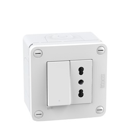 Scatola elettrica IP40 2 moduli con interruttore e presa standard Italia 10/16A bianco per installazioni civili e industriali