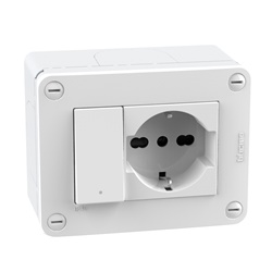Scatola incasso IP40 3 moduli con interruttore e presa standard Germania P40 10/16A bianco