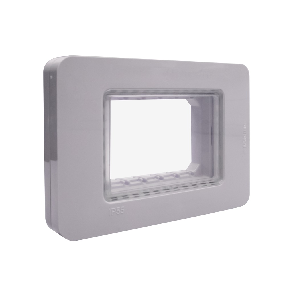 Placca copertura elettrica IP55 3 moduli grigio per installazioni esterne
